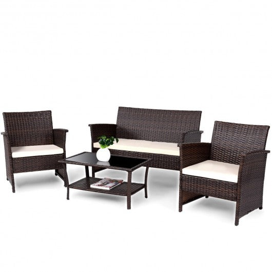 4 Pcs Outdoor Patio Rattan Furniture Wicker Sofa Set