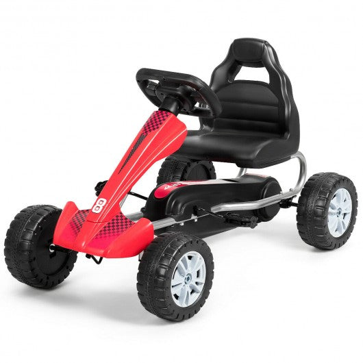 Kids Powered 4 Wheel Adjustable Seat  Pedal Go Kart-Red