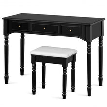 Load image into Gallery viewer, Makeup Dressing Table with Tri-Folding Mirror and Cushioned Stool for Women

