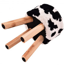 Load image into Gallery viewer, Cow Pattern Faux Fur Round Stool with 4 Wooden Legs
