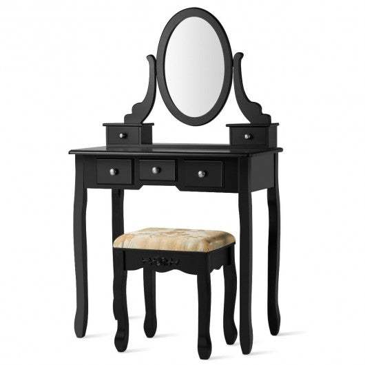 Vanity Make Up Table Set Dressing Table Set with 5 Drawers-Black