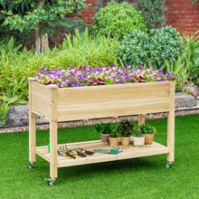 Load image into Gallery viewer, Wood Elevated Planter Bed with Lockable Wheels Shelf and Liner
