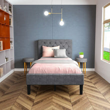 Load image into Gallery viewer, Upholstered Bed Base with Button Stitched Headboard
