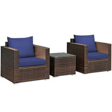 Load image into Gallery viewer, 3 Pcs Patio Conversation Rattan Furniture Set with Cushion-Blue
