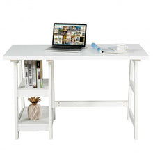 Load image into Gallery viewer, 2 Tier Shelf Wooden Trestle Computer Table Writing Desk
