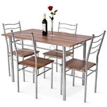 Load image into Gallery viewer, 5 pcs Wood Metal Dining Table Set with 4 Chairs-Walnut
