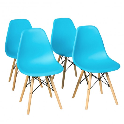Set of 2 Mid Century Modern Dining Chairs with Wooden Legs-Blue