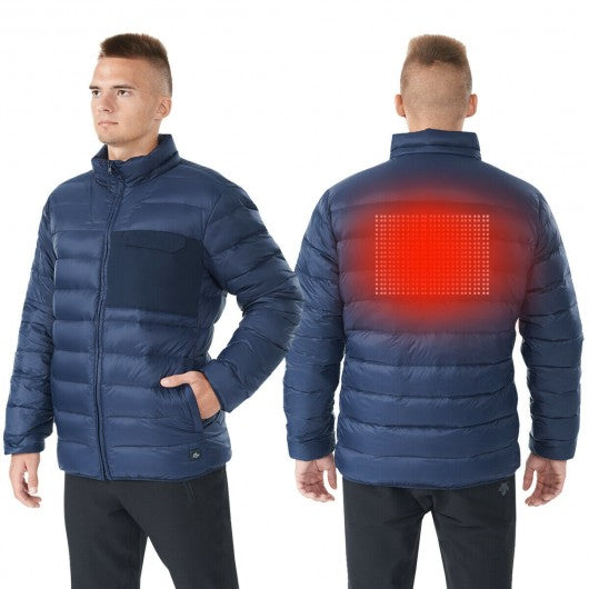 Electric USB Men’s Down Heated Jacket Thermal Stand Collar Coat-Navy-XXXL