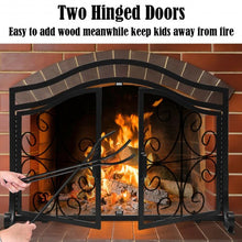 Load image into Gallery viewer, Fireplace Screen with Hinged Magnetic Two-doors Flat Guard
