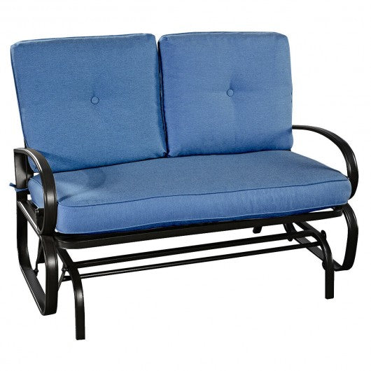 Outdoor Patio Cushioned Rocking Bench Loveseat-Blue