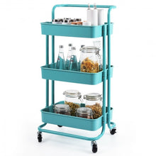 Load image into Gallery viewer, 3-Tier Utility Cart Storage Rolling Cart with Casters-Blue
