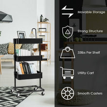 Load image into Gallery viewer, 3-Tier Metal Rolling Storage Cart Mobile Organizer with Adjustable Shelves-Black
