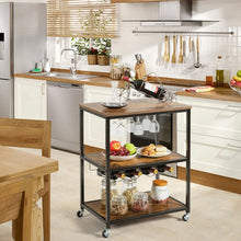 Load image into Gallery viewer, 3-Tier Metal Frame Rolling Kitchen Island Trolley Cart-Coffee
