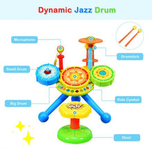 Load image into Gallery viewer, Kids Electric Jazz Drum Set with Stool Microphone &amp; LED Light
