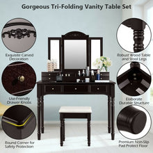Load image into Gallery viewer, Makeup Dressing Table with Tri-Folding Mirror and Cushioned Stool for Women
