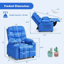 Load image into Gallery viewer, PU Leather Kids Recliner Chair with Cup Holders and Side Pockets-Blue
