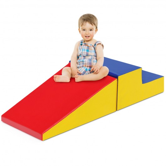 2 Pcs Soft Foam Indoor Toddler Climb Slide Activity Play Set -Blue