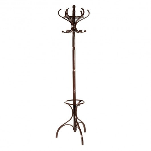 Wood Coat Hat Rack Tree Clothes Hanger-Bronze