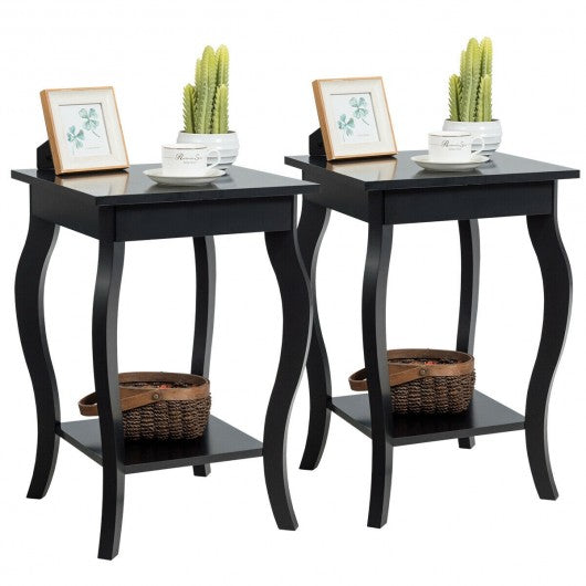 Set of 2 Side Table Sofa Table Night Stand with Shelf-Blue