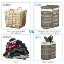 Load image into Gallery viewer, Handwoven Laundry Hamper Basket with 2 Removable Liner Bags-Gray
