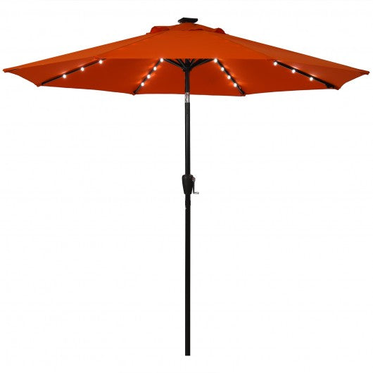 9 Ft and 32 LED Lighted Solar Patio Market Umbrella Shelter with Tilt and Crank-Orange