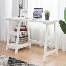 Load image into Gallery viewer, Modern Trestle Computer Desk Writing Laptop Table W/2 Open Tiers Shelves White-White
