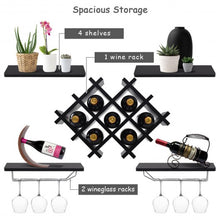 Load image into Gallery viewer, Set of 5 Wall Mount Wine Rack Set with Storage Shelves-Black
