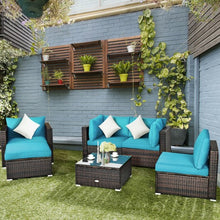Load image into Gallery viewer, 6 Pcs Patio Rattan Furniture Set with Sectional Cushion-Turquoise
