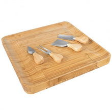 Load image into Gallery viewer, Bamboo Cheese Board &amp; Knife Set  w/ Slide-out Drawer
