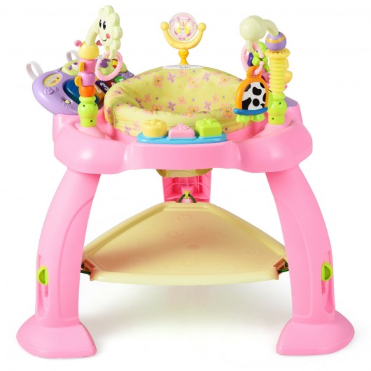 2-in-1 Baby Jumperoo Adjustable Sit-to-stand Activity Center-Pink
