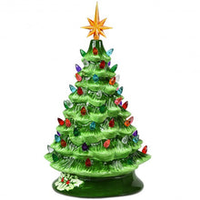 Load image into Gallery viewer, 15&quot; Pre-Lit Hand-Painted Ceramic Christmas Tree-Green
