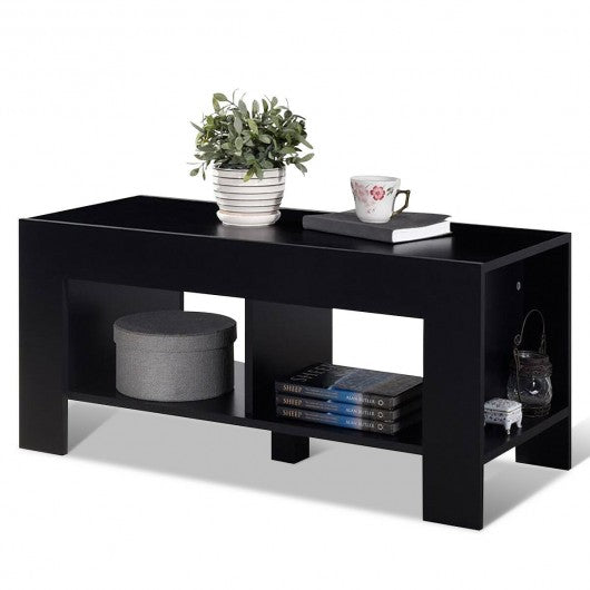 2-tier Wood Coffee Table Sofa Side Table with Storage Shelf-Black