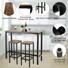 Load image into Gallery viewer, 3 Pieces Bar Table Counter Breakfast Bar Dining Table with Stools-Brown
