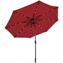 Load image into Gallery viewer, 10&#39; Solar LED Lighted Patio Market Umbrella Shade Tilt Adjustment Crank-Burgundy

