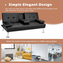 Load image into Gallery viewer, Convertible Folding Leather Futon Sofa with Cup Holders and Armrests-Black

