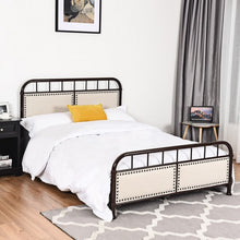 Load image into Gallery viewer, Full Size Metal Upholstered Panel Headboard Bed Frame-Chocolate
