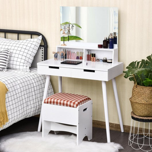 Mirror Makeup Dressing Vanity Table Cushioned Storage Stool Set
