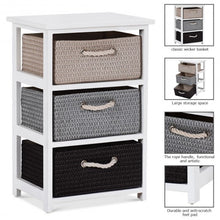 Load image into Gallery viewer, Wooden Storage End Nightstand  with Weaving Baskets-3-Tier

