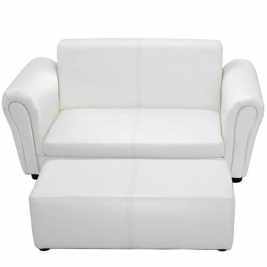 Soft Kids Double Sofa with Ottoman-White
