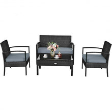 Load image into Gallery viewer, 4 PCS Patio Rattan Cushioned Furniture Set -Black
