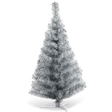 Load image into Gallery viewer, 3 ft Silver Tinsel Christmas Tree with Plastic Stand
