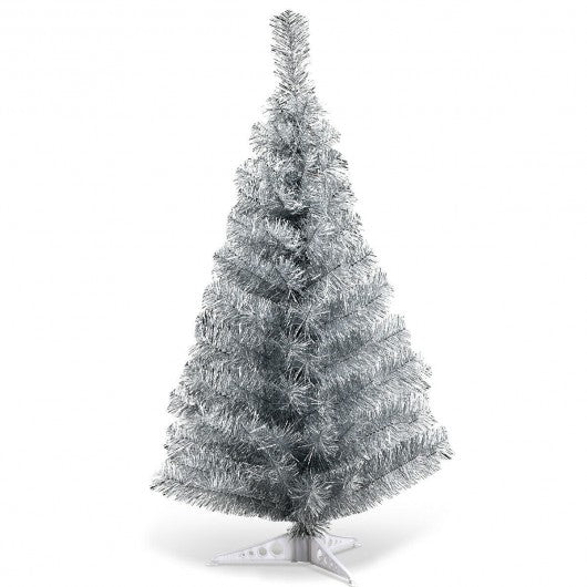 3 ft Silver Tinsel Christmas Tree with Plastic Stand