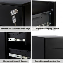 Load image into Gallery viewer, 3 Drawer Filing Cabinet Locking Pedestal Desk -Black
