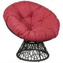 Load image into Gallery viewer, Rattan Papasan Chair Ergonomic 360-degree Swivel Soft Cushion Garden-Burgundy
