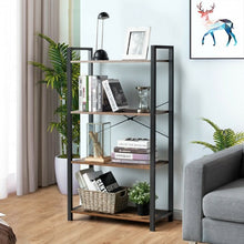 Load image into Gallery viewer, 4-Tier Rustic Bookshelf Industrial Bookcase Diaplay Shelf Storage Rack -Brown
