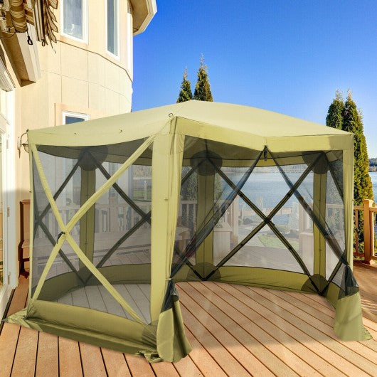 Portable Pop Up 6 Sided Canopy Instant Gazebo Screen Tent-Green