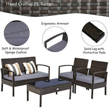 Load image into Gallery viewer, 4 PCS Patio Rattan Cushioned Furniture Set -Brown
