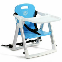 Load image into Gallery viewer, Baby Booster Folding Travel High Chair with Safety Belt &amp; Tray-Blue
