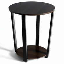 Load image into Gallery viewer, 2-tier Round End Table with Storage Shelf &amp; Metal Frame-Walnut
