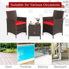 Load image into Gallery viewer, 3Pcs Patio Rattan Furniture Set Cushioned Sofa and Glass Tabletop Deck-Red
